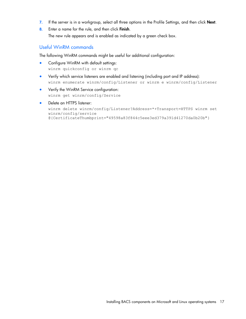 Useful winrm commands | HP StoreFabric Converged Network Adapters User Manual | Page 17 / 48