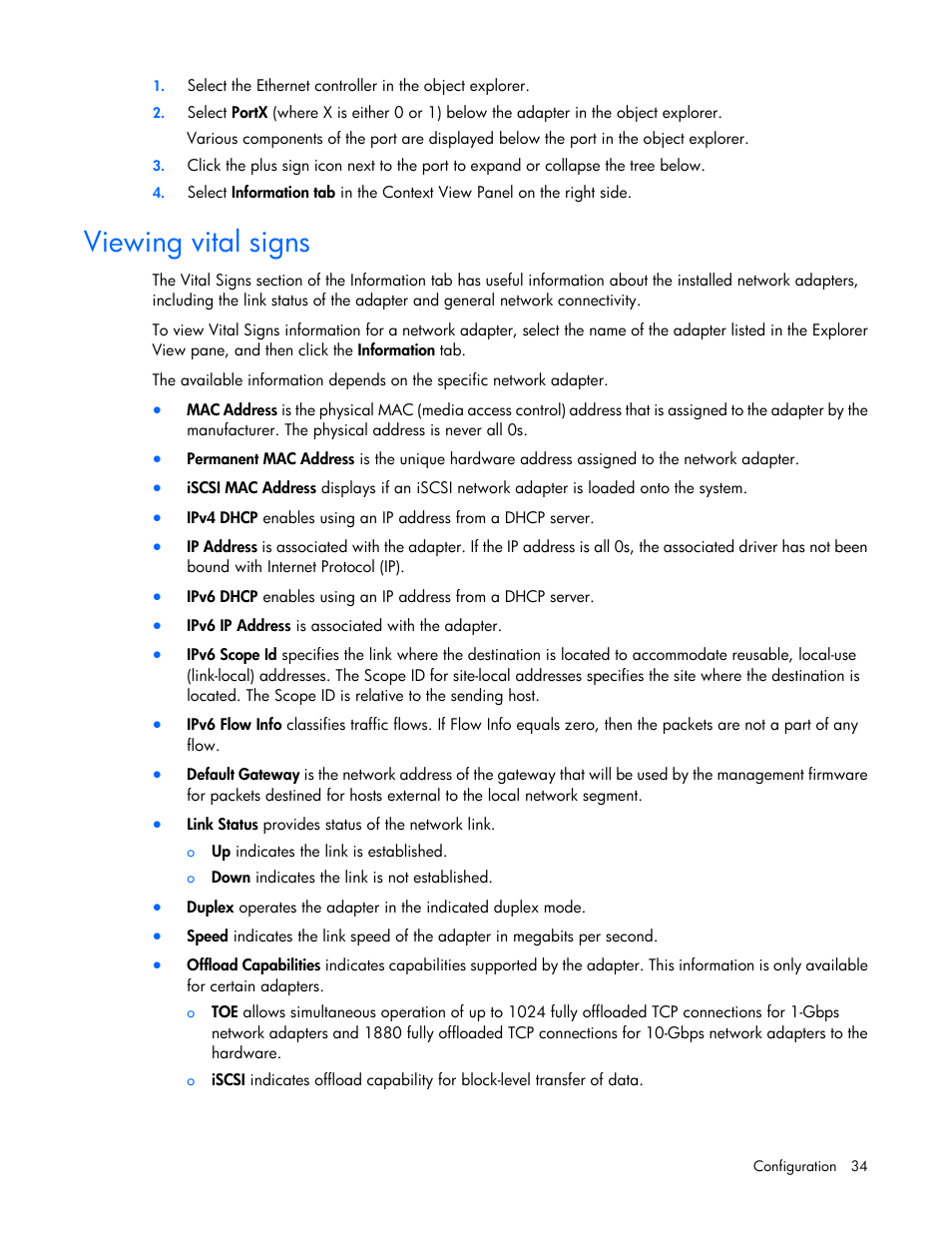 Viewing vital signs | HP StoreFabric Converged Network Adapters User Manual | Page 34 / 48