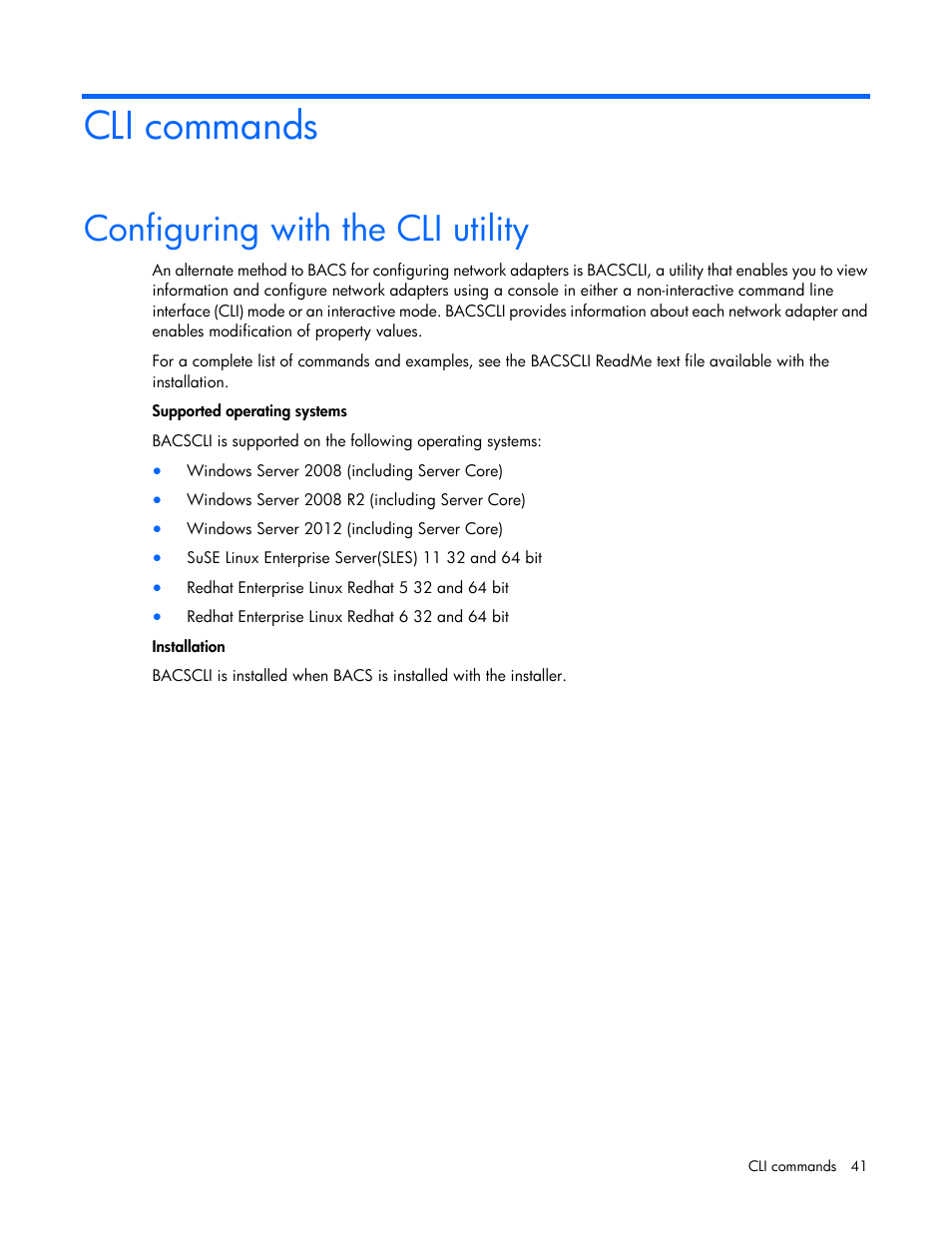 Cli commands, Configuring with the cli utility | HP StoreFabric Converged Network Adapters User Manual | Page 41 / 48