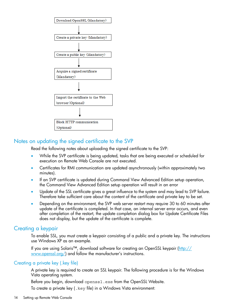 Creating a keypair, Creating a private key (.key file) | HP XP P9500 Storage User Manual | Page 14 / 233