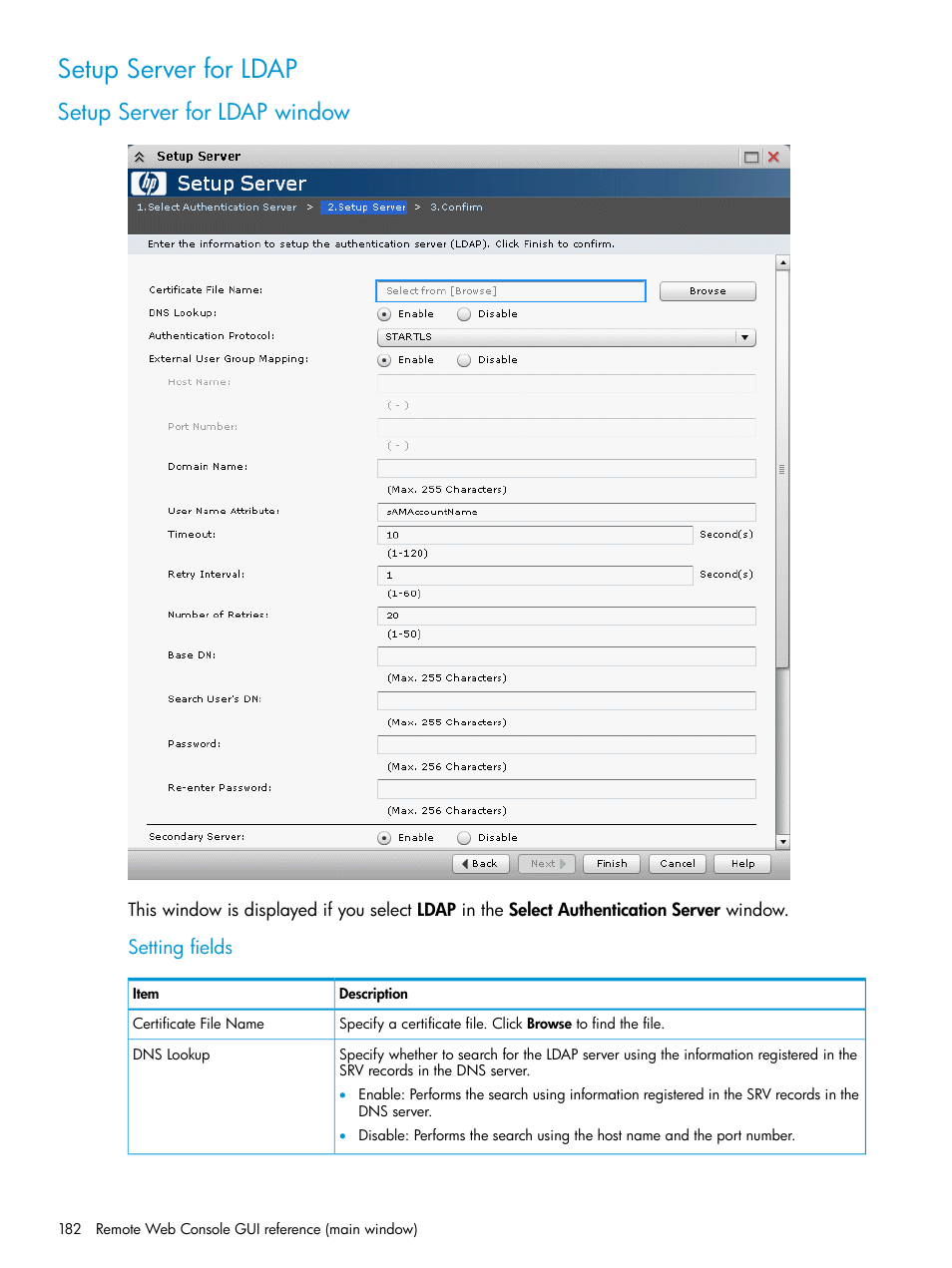 Setup server for ldap, Setup server for ldap window | HP XP P9500 Storage User Manual | Page 182 / 233