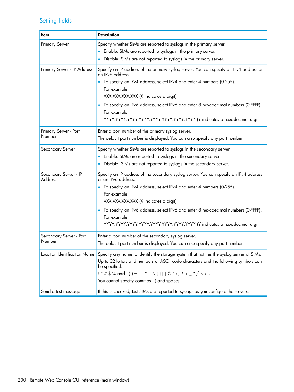 Setting fields | HP XP P9500 Storage User Manual | Page 200 / 233