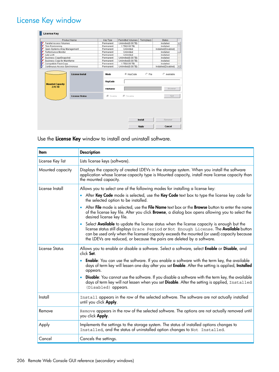 License key window | HP XP P9500 Storage User Manual | Page 206 / 233