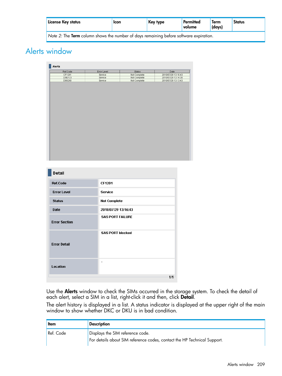 Alerts window | HP XP P9500 Storage User Manual | Page 209 / 233