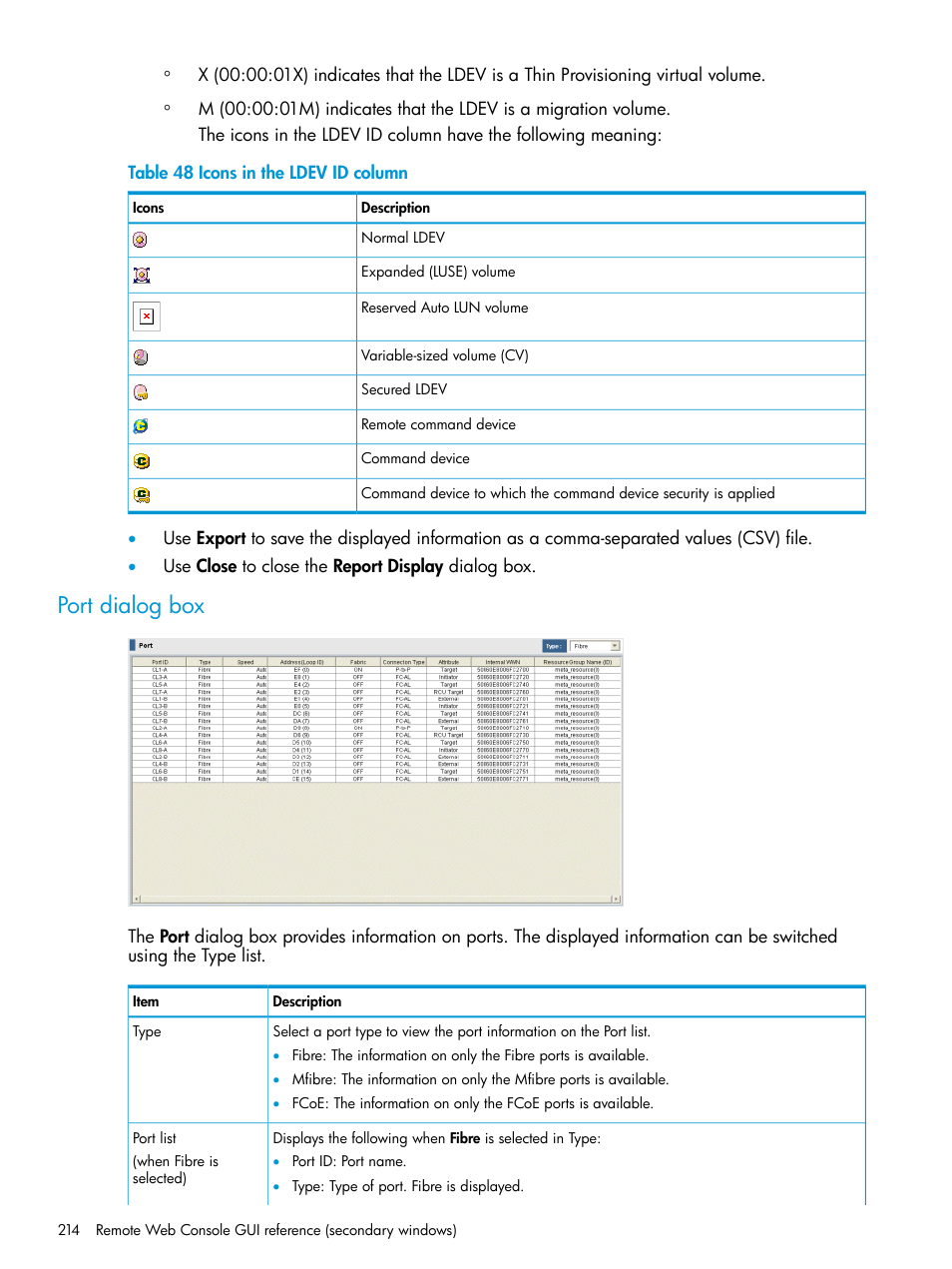 Port dialog box | HP XP P9500 Storage User Manual | Page 214 / 233