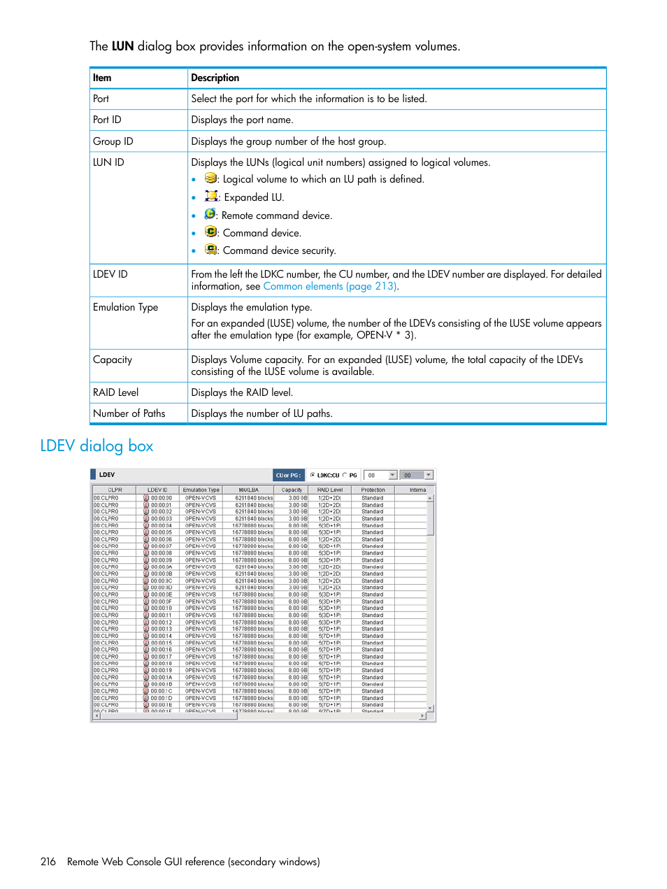 Ldev dialog box | HP XP P9500 Storage User Manual | Page 216 / 233