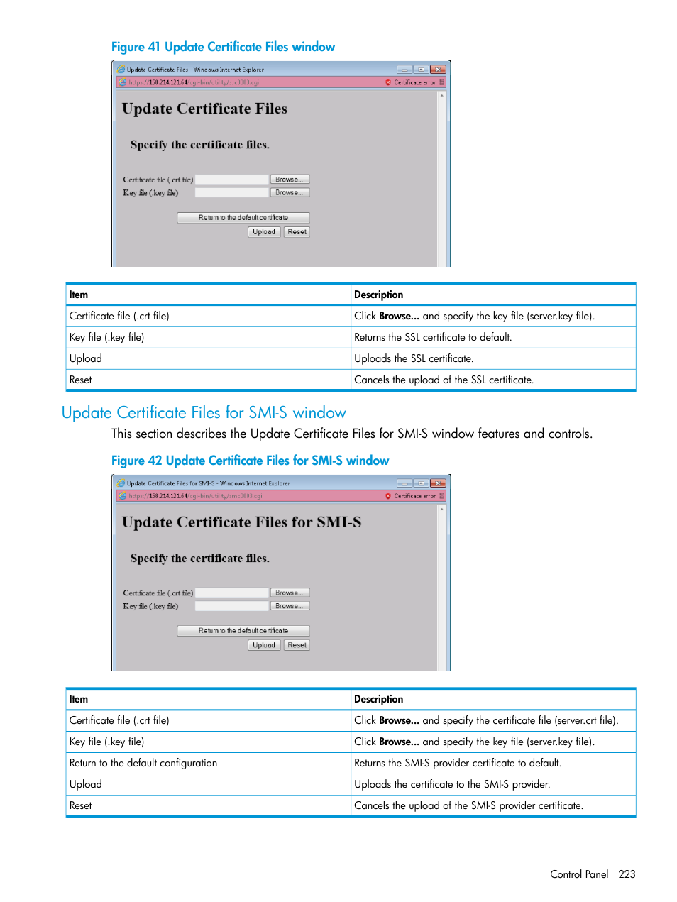 Update certificate files for smi-s window | HP XP P9500 Storage User Manual | Page 223 / 233