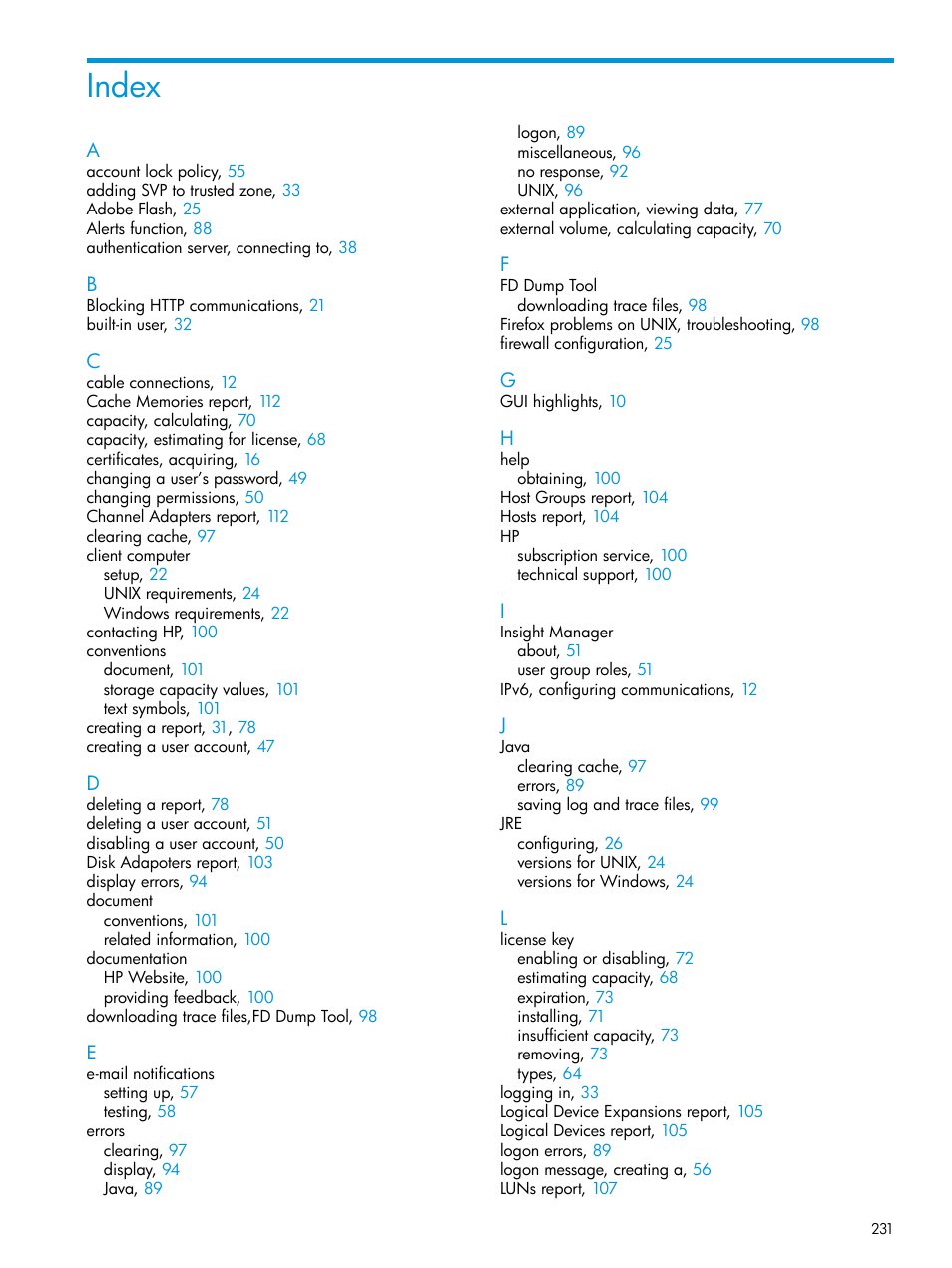 Index | HP XP P9500 Storage User Manual | Page 231 / 233