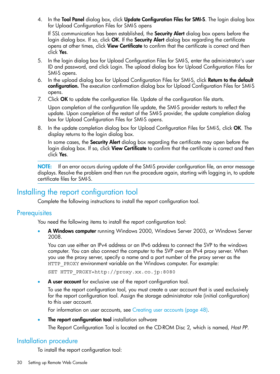 Installing the report configuration tool, Prerequisites, Installation procedure | Prerequisites installation procedure | HP XP P9500 Storage User Manual | Page 30 / 233