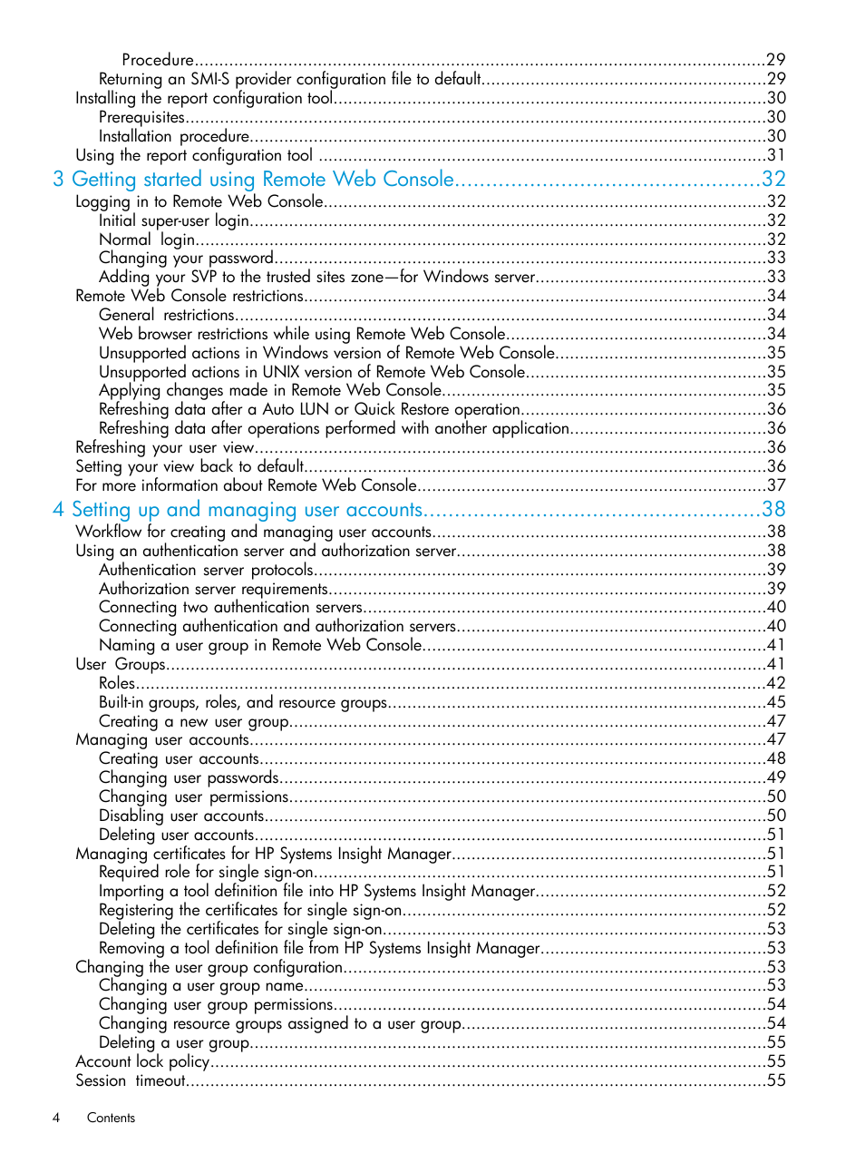 3 getting started using remote web console, 4 setting up and managing user accounts | HP XP P9500 Storage User Manual | Page 4 / 233