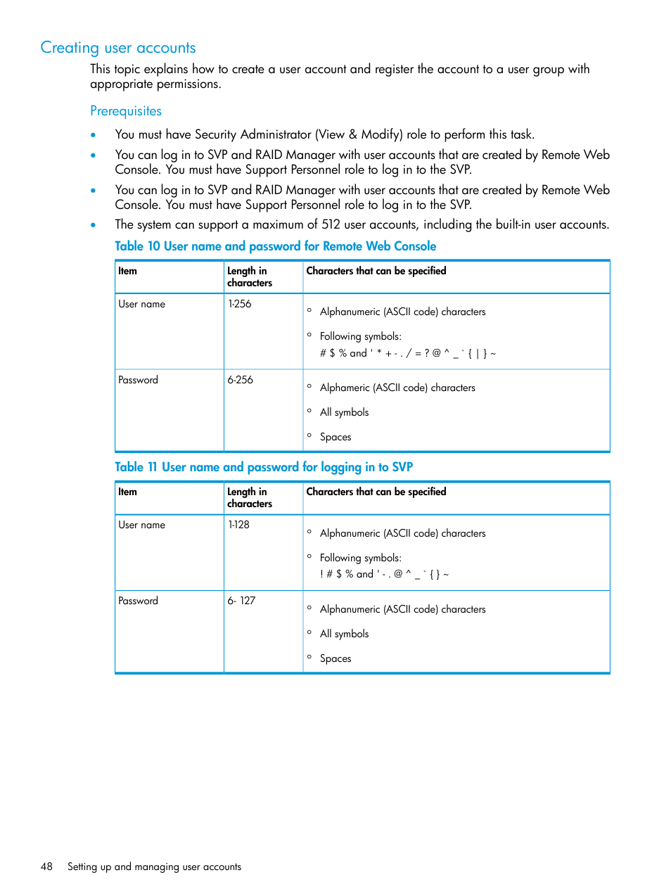 Creating user accounts | HP XP P9500 Storage User Manual | Page 48 / 233