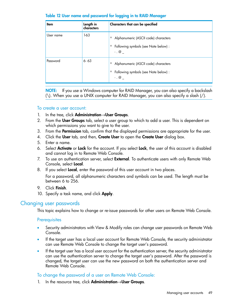 Changing user passwords | HP XP P9500 Storage User Manual | Page 49 / 233