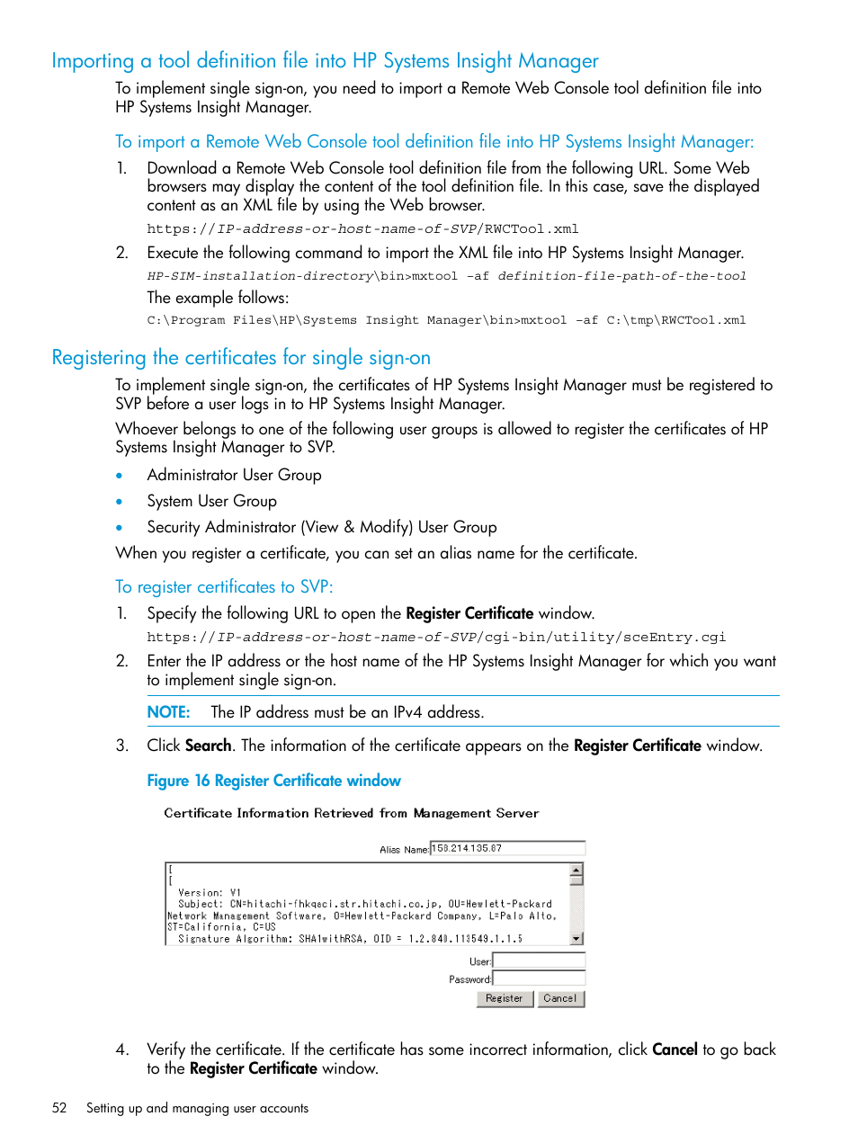 Registering the certificates for single sign-on | HP XP P9500 Storage User Manual | Page 52 / 233