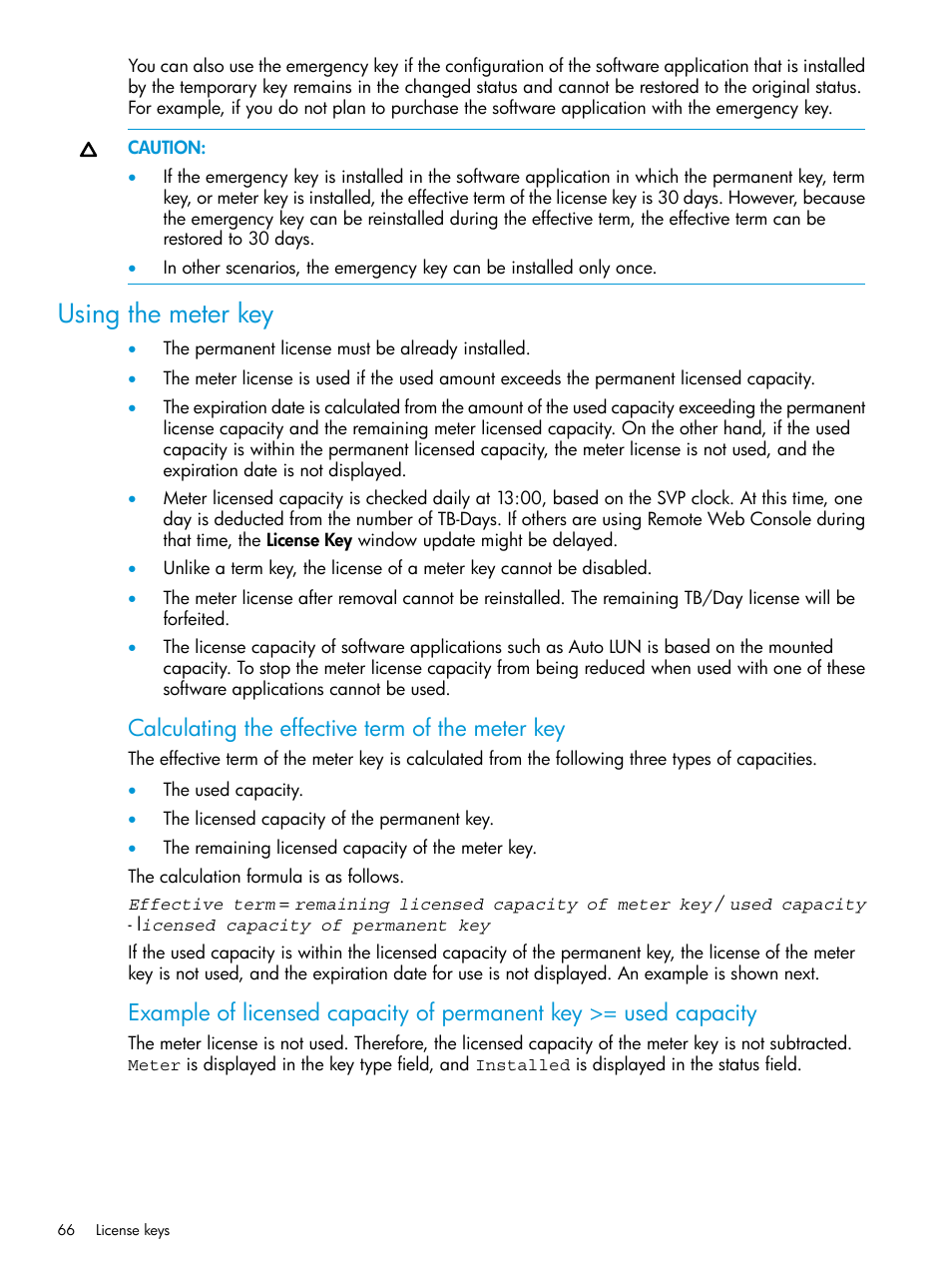 Using the meter key, Calculating the effective term of the meter key | HP XP P9500 Storage User Manual | Page 66 / 233