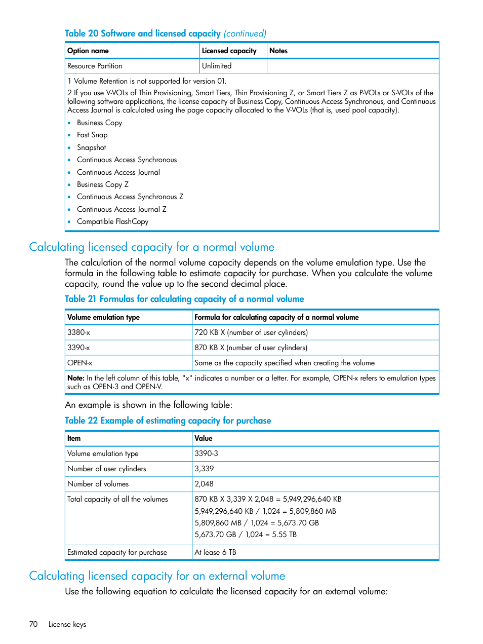 Calculating licensed capacity for a normal volume | HP XP P9500 Storage User Manual | Page 70 / 233