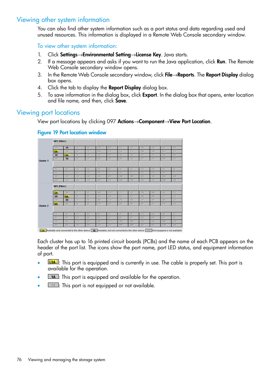 Viewing other system information, Viewing port locations | HP XP P9500 Storage User Manual | Page 76 / 233