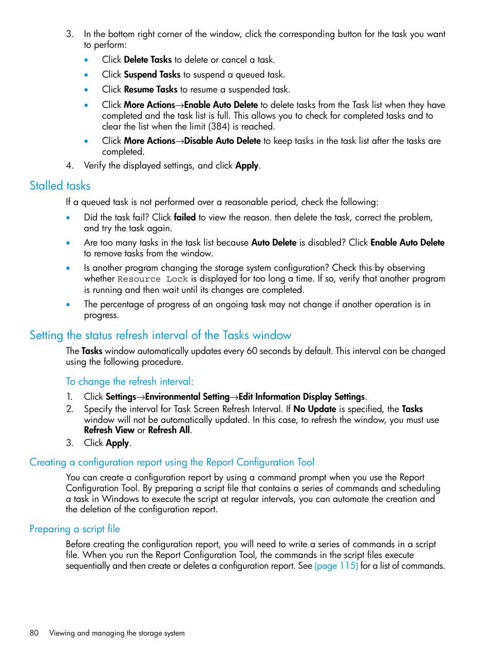 Stalled tasks, Preparing a script file | HP XP P9500 Storage User Manual | Page 80 / 233