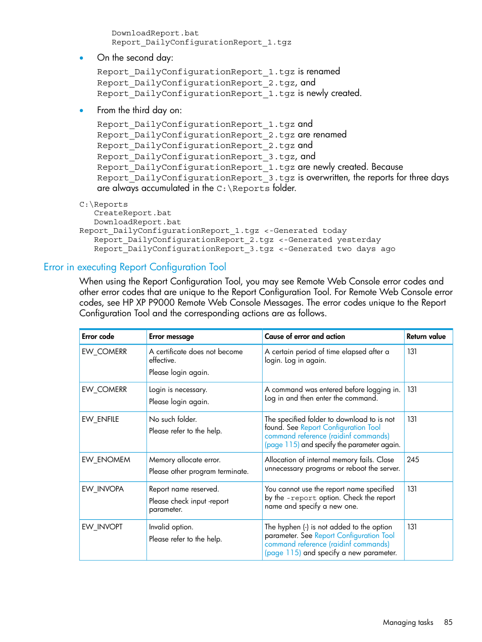 Error in executing report configuration tool | HP XP P9500 Storage User Manual | Page 85 / 233