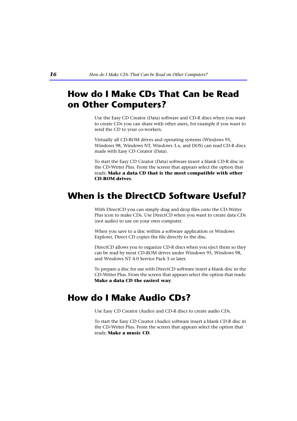 When is the directcd software useful, How do i make audio cds | HP CD-Writer Plus Internal 9110i Drive User Manual | Page 16 / 40