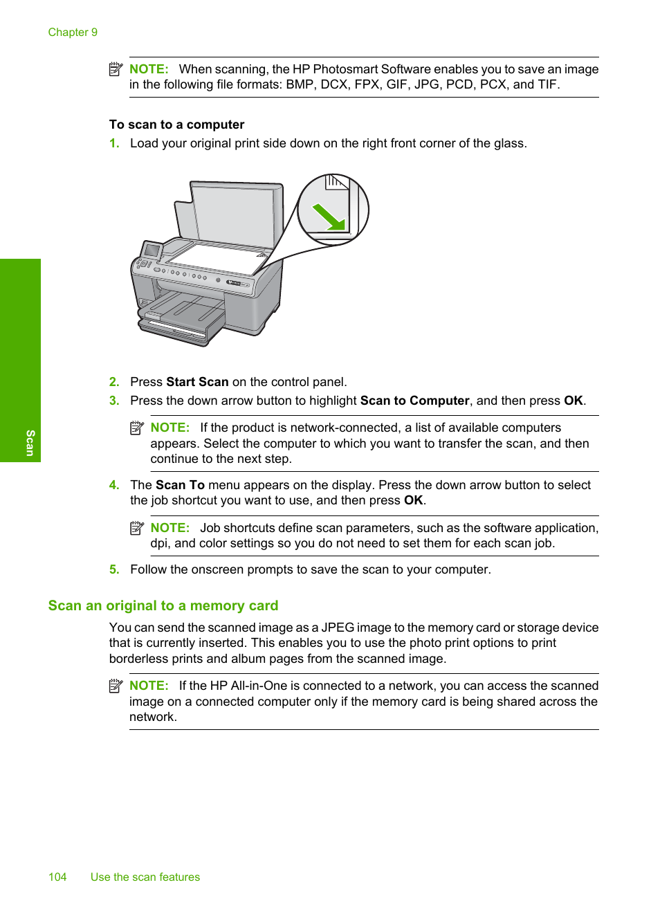 Scan an original to a memory card | HP Photosmart C6340 All-in-One Printer User Manual | Page 107 / 331