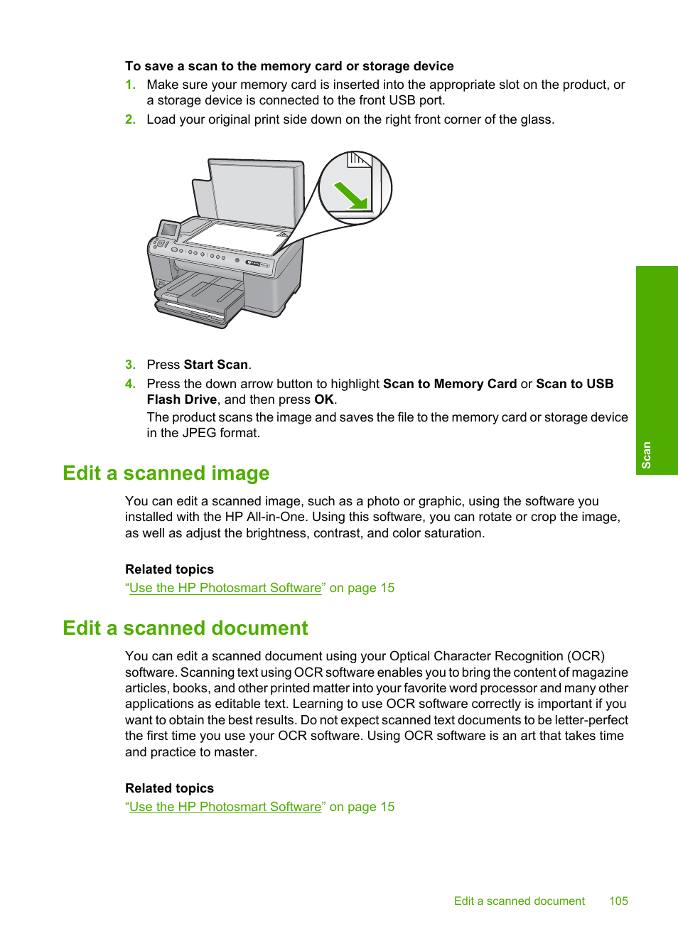 Edit a scanned image, Edit a scanned document, Edit a scanned image edit a scanned document | HP Photosmart C6340 All-in-One Printer User Manual | Page 108 / 331