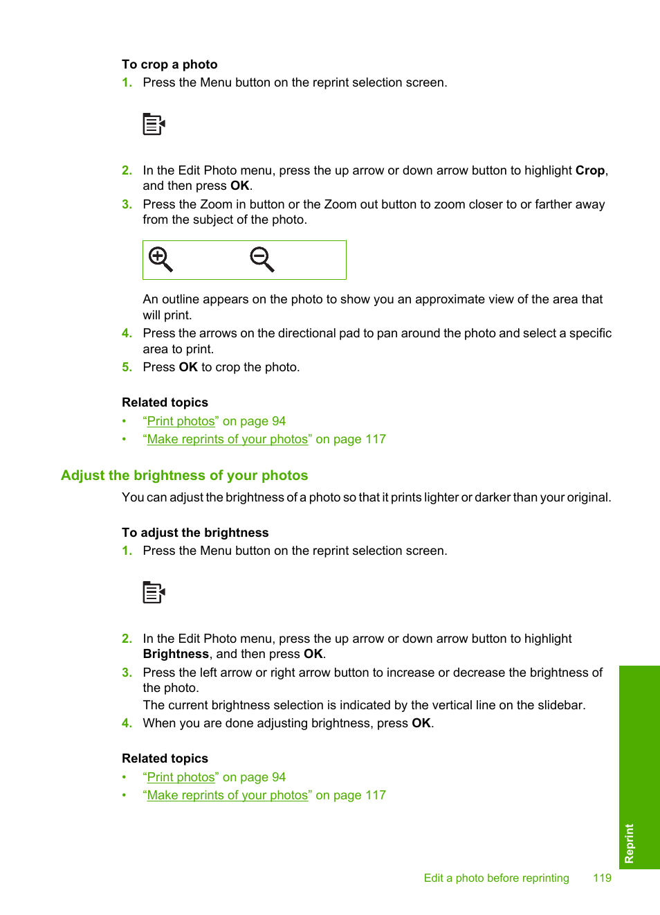 Adjust the brightness of your photos | HP Photosmart C6340 All-in-One Printer User Manual | Page 122 / 331