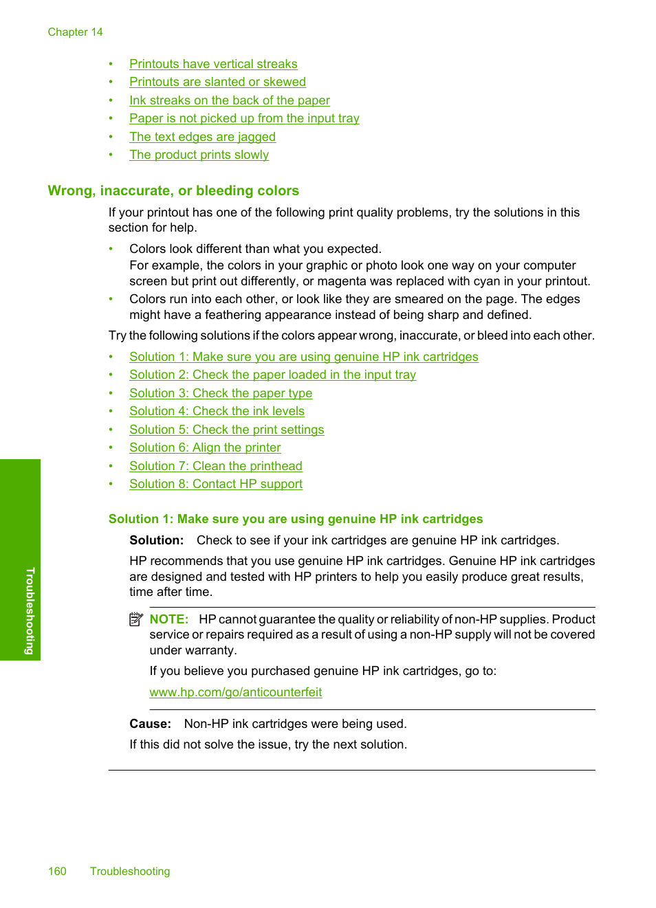 Wrong, inaccurate, or bleeding colors | HP Photosmart C6340 All-in-One Printer User Manual | Page 163 / 331