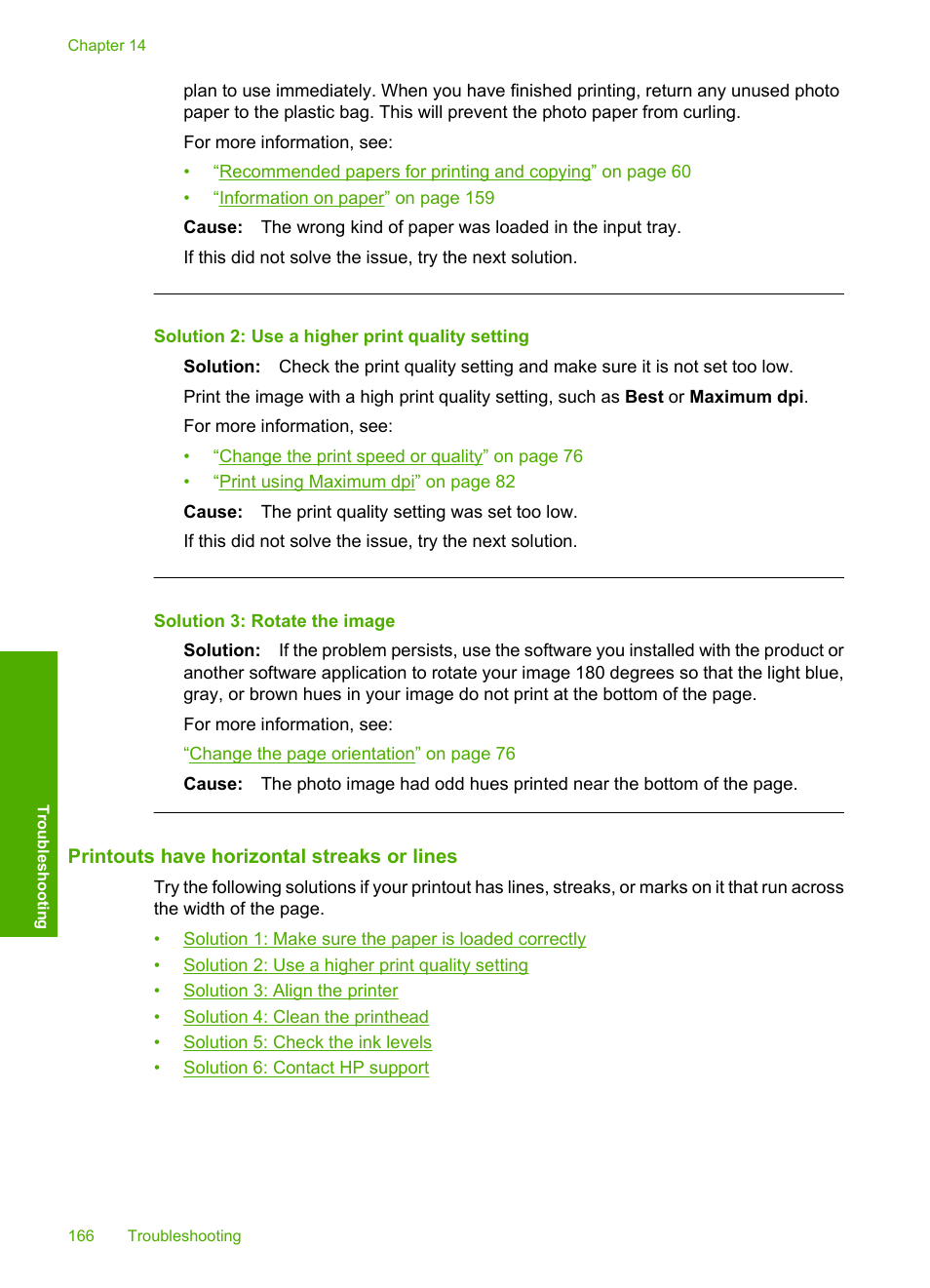 Printouts have horizontal streaks or lines, Solution 2: use a higher print quality setting, Solution 3: rotate the image | HP Photosmart C6340 All-in-One Printer User Manual | Page 169 / 331