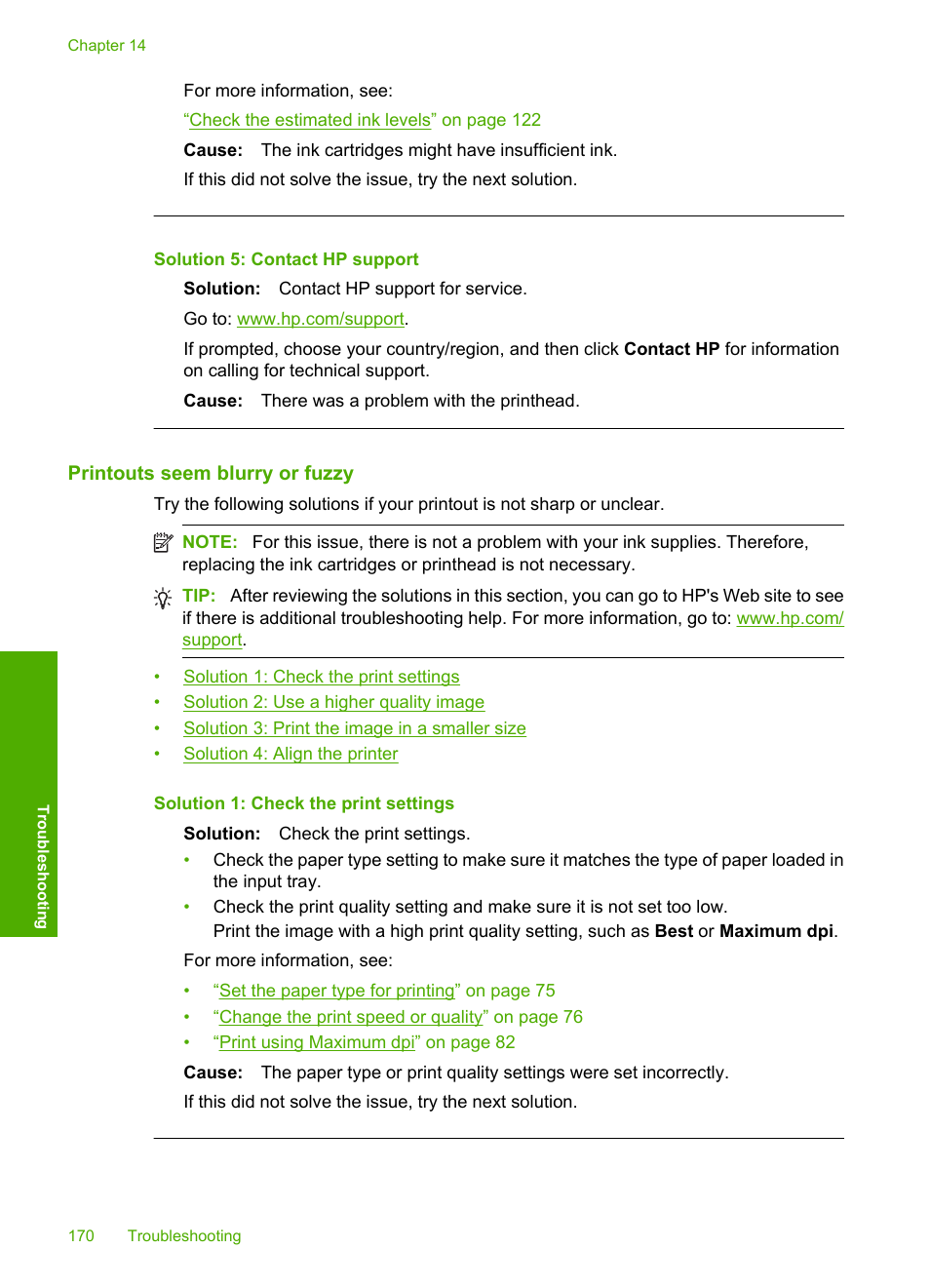 Printouts seem blurry or fuzzy, Solution 5: contact hp support | HP Photosmart C6340 All-in-One Printer User Manual | Page 173 / 331