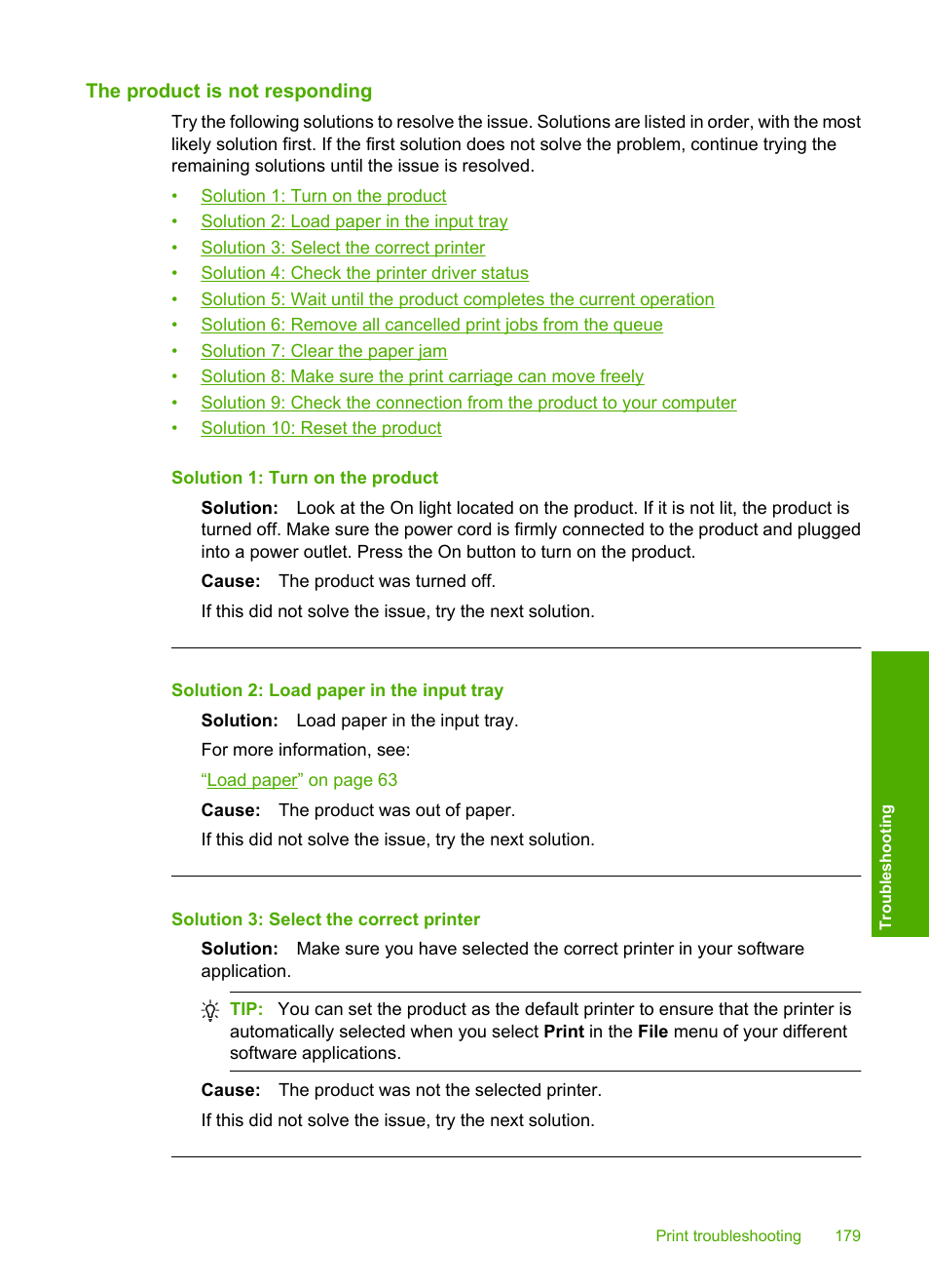 The product is not responding | HP Photosmart C6340 All-in-One Printer User Manual | Page 182 / 331