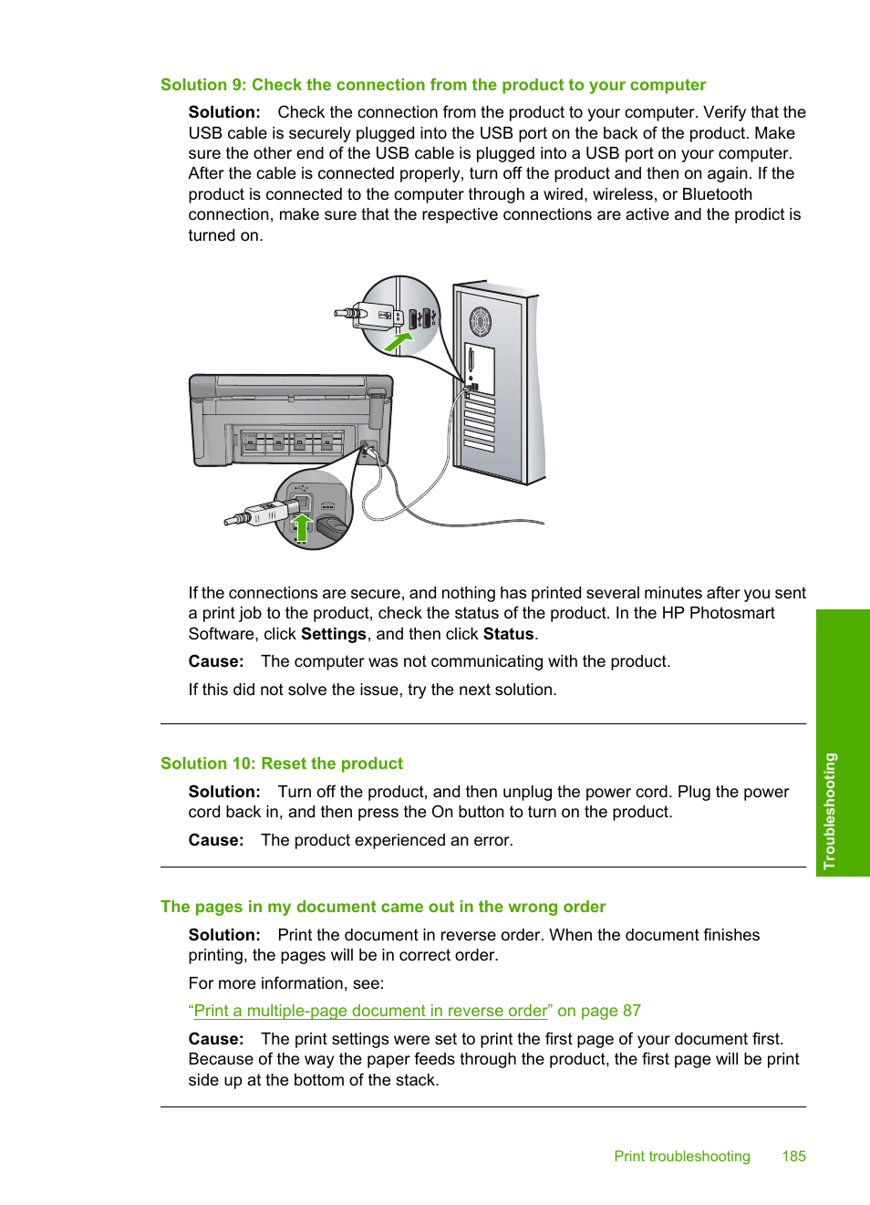 Solution 10: reset the product | HP Photosmart C6340 All-in-One Printer User Manual | Page 188 / 331