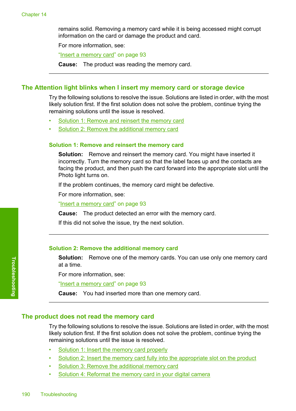 The product does not read the memory card | HP Photosmart C6340 All-in-One Printer User Manual | Page 193 / 331