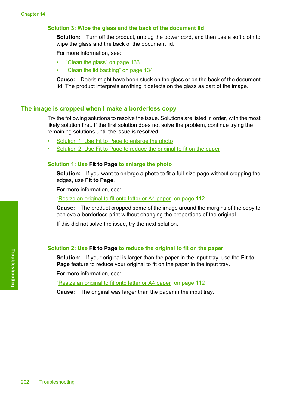 The image is cropped when i make a borderless copy | HP Photosmart C6340 All-in-One Printer User Manual | Page 205 / 331