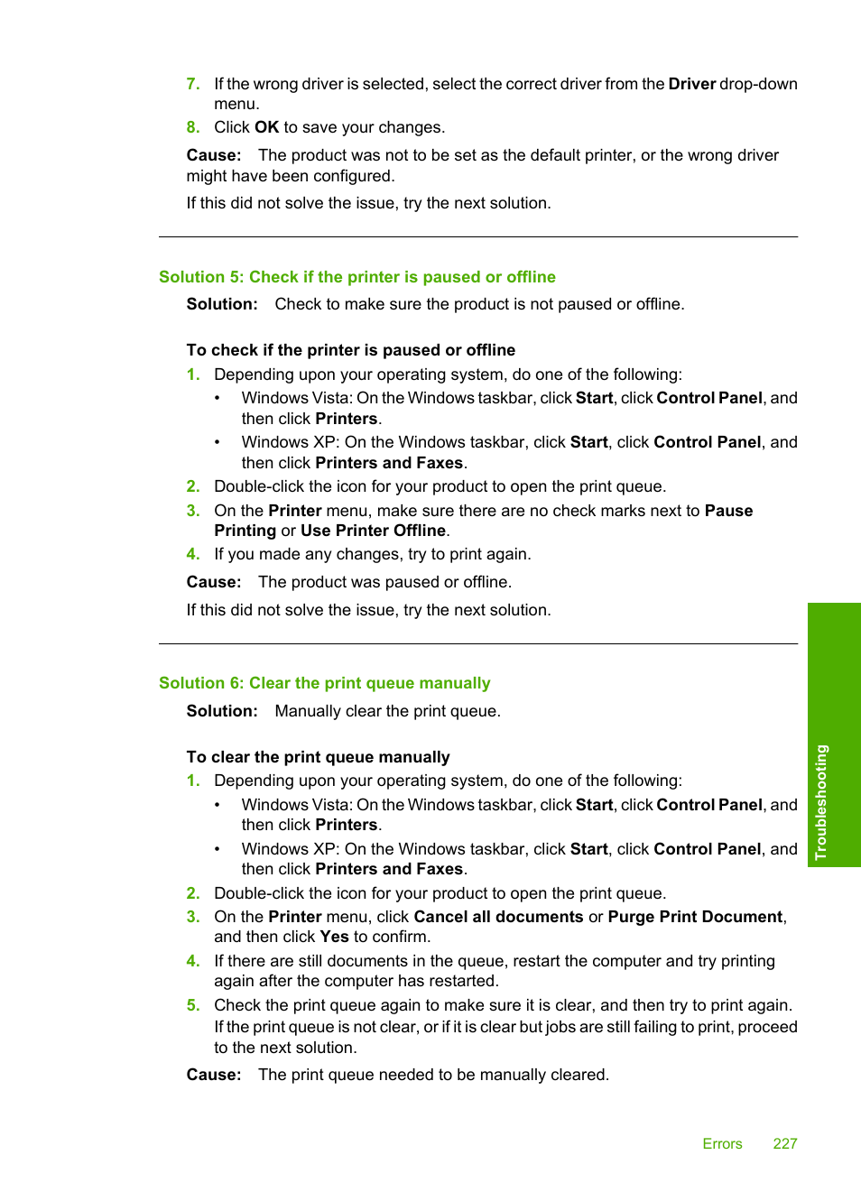 Solution 6: clear the print queue manually | HP Photosmart C6340 All-in-One Printer User Manual | Page 230 / 331