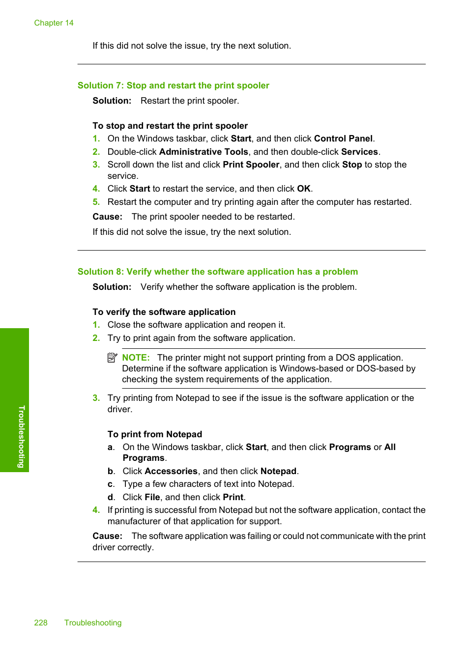 Solution 7: stop and restart the print spooler | HP Photosmart C6340 All-in-One Printer User Manual | Page 231 / 331