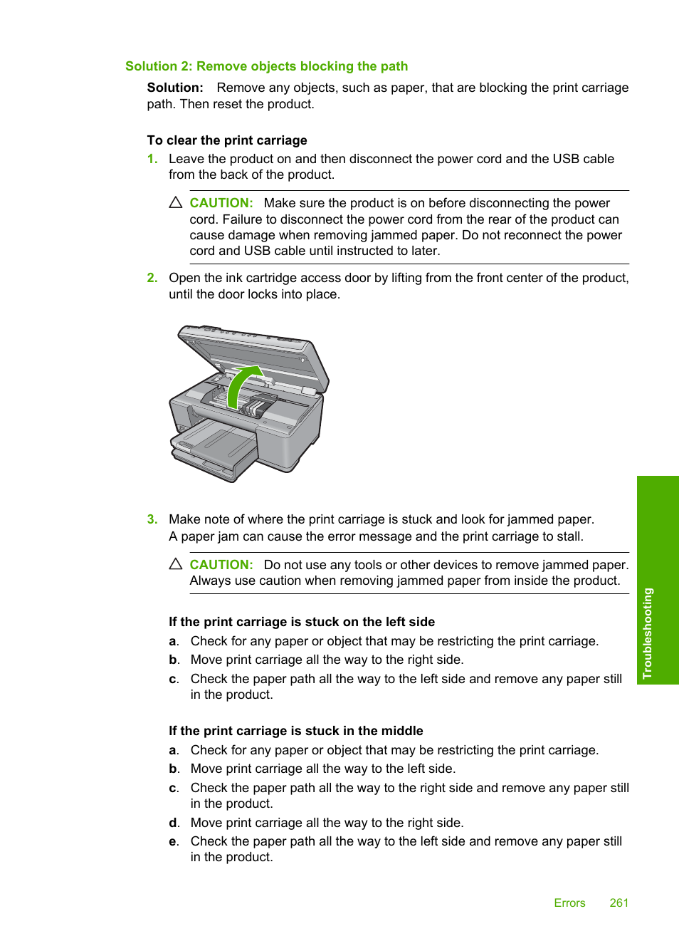 Solution 2: remove objects blocking the path | HP Photosmart C6340 All-in-One Printer User Manual | Page 264 / 331