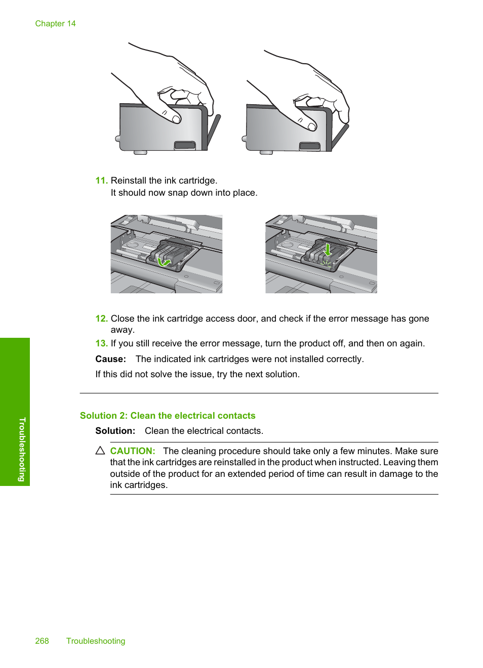 Solution 2: clean the electrical contacts | HP Photosmart C6340 All-in-One Printer User Manual | Page 271 / 331