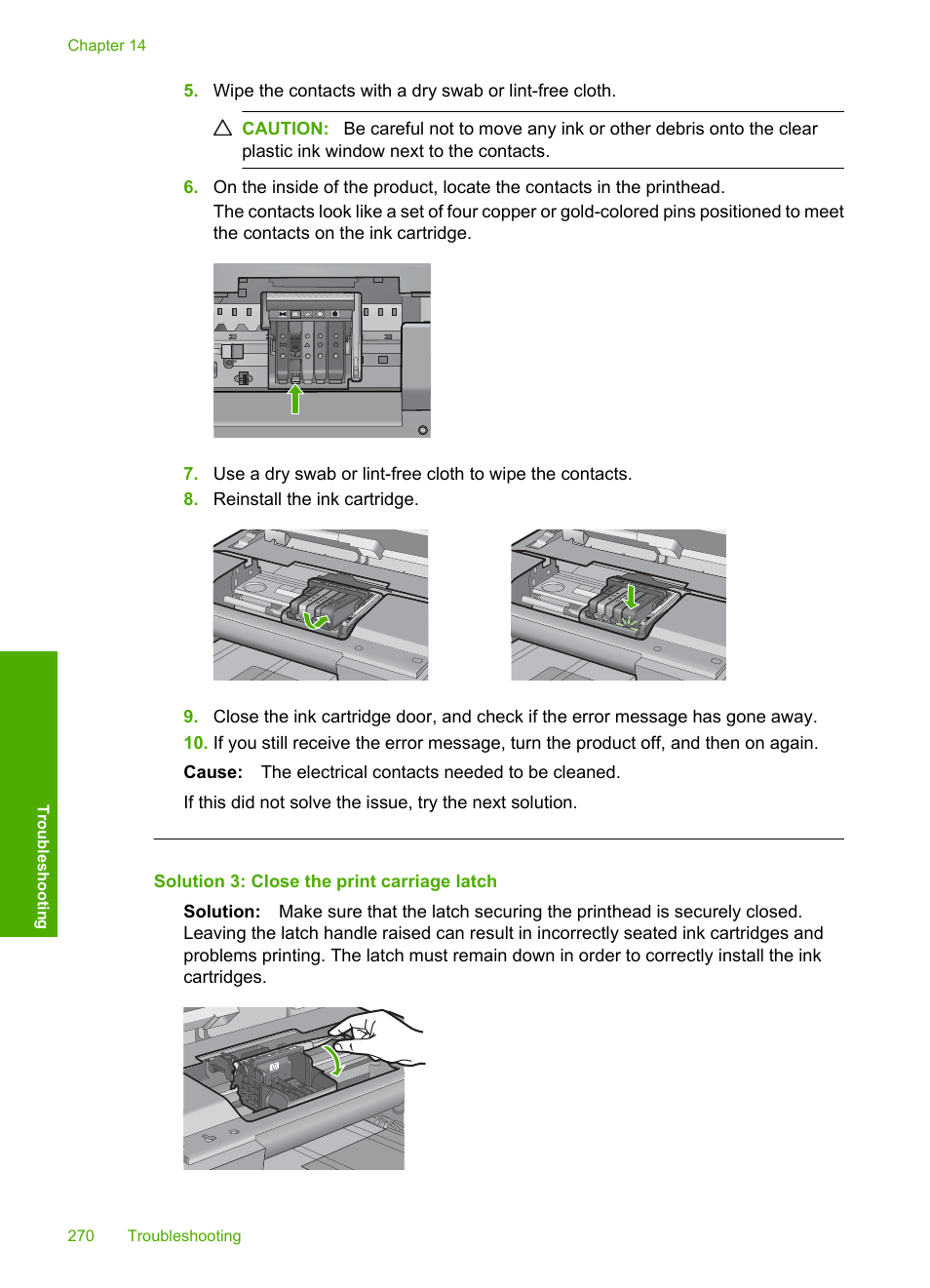 Solution 3: close the print carriage latch | HP Photosmart C6340 All-in-One Printer User Manual | Page 273 / 331