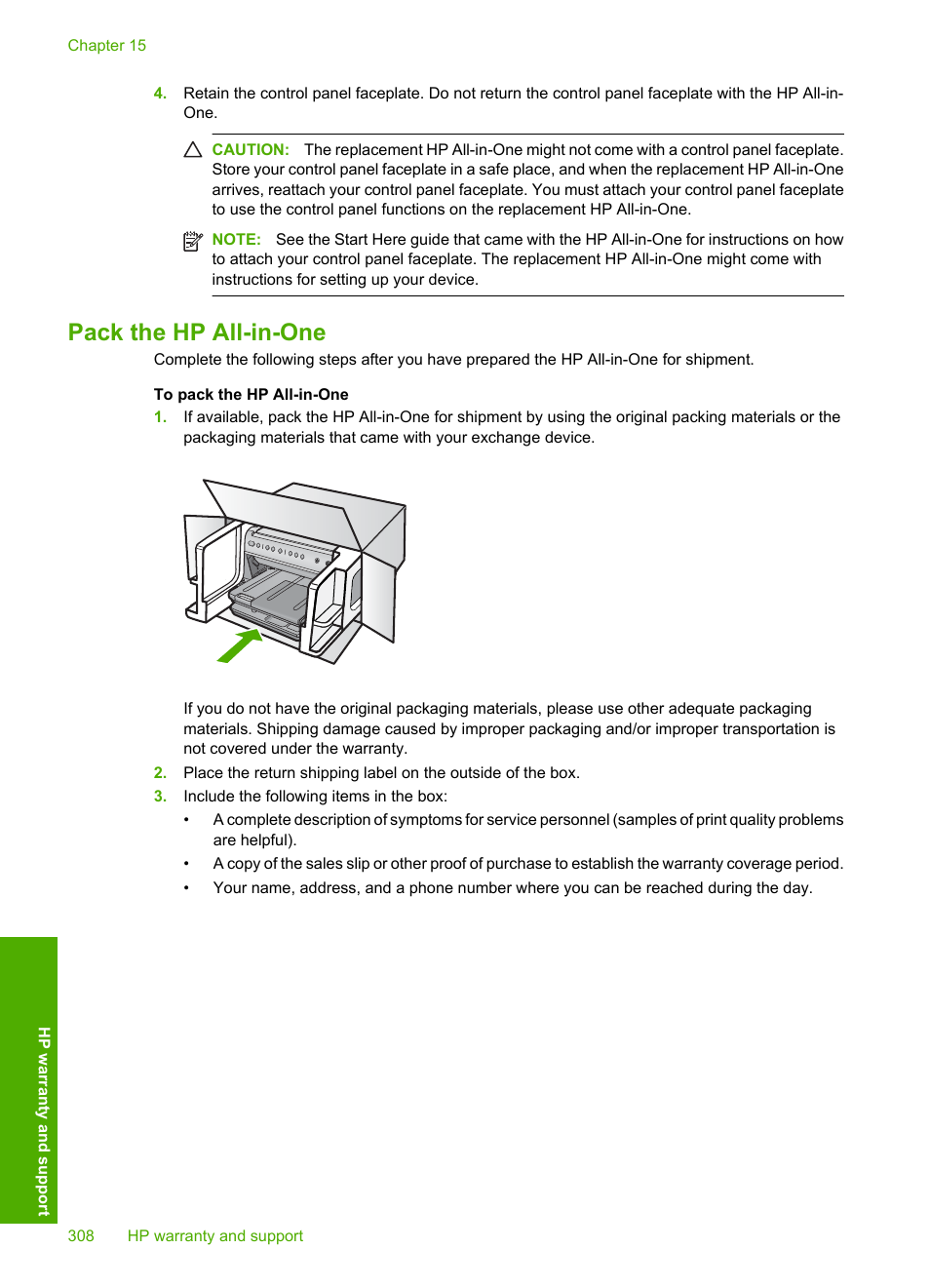 Pack the hp all-in-one | HP Photosmart C6340 All-in-One Printer User Manual | Page 311 / 331