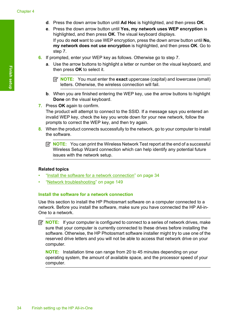 Install the software for a network connection | HP Photosmart C6340 All-in-One Printer User Manual | Page 37 / 331