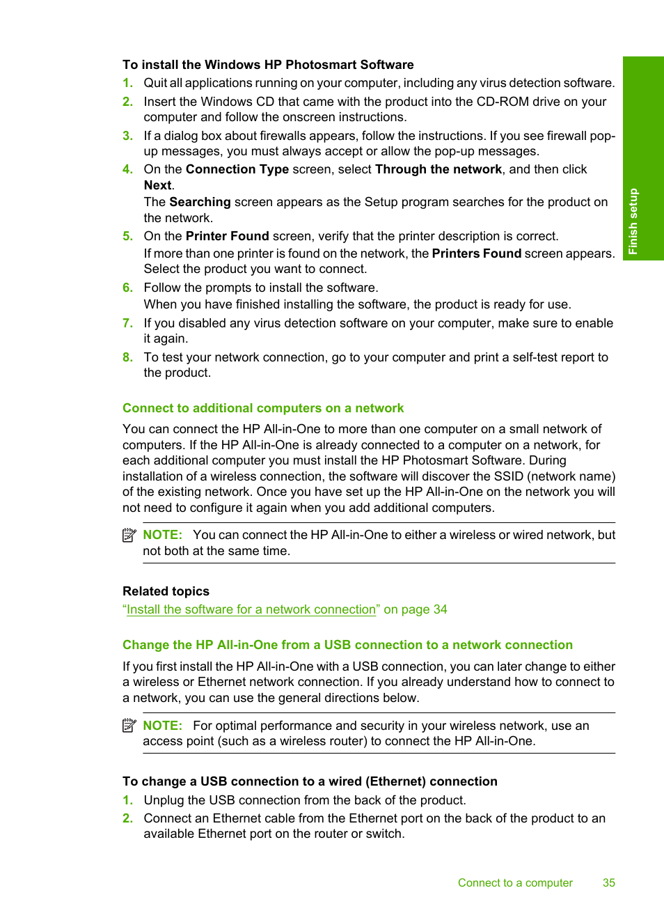 Connect to additional computers on a network | HP Photosmart C6340 All-in-One Printer User Manual | Page 38 / 331