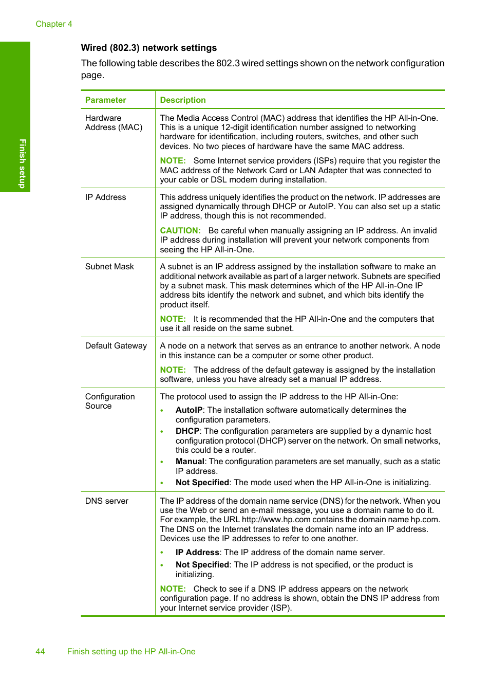 Wired (802.3) network settings | HP Photosmart C6340 All-in-One Printer User Manual | Page 47 / 331