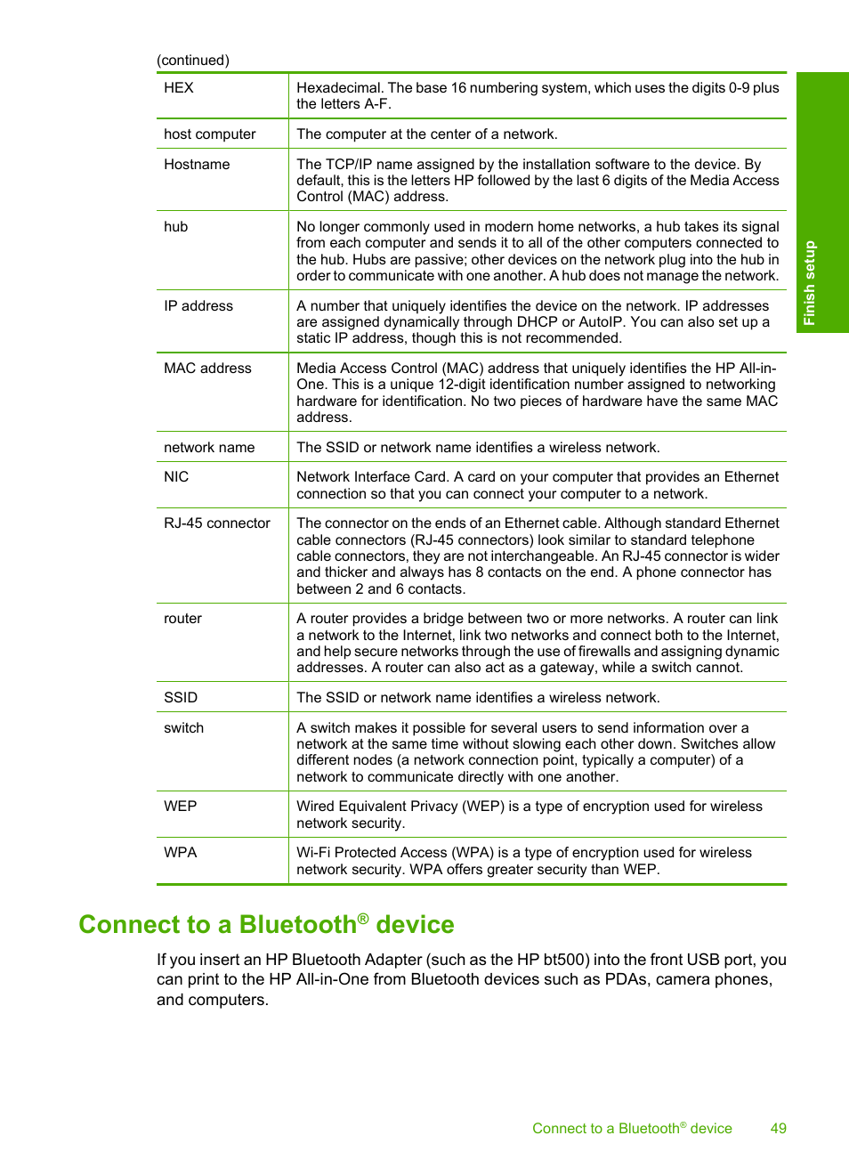 Connect to a bluetooth® device, Connect to a bluetooth, Device | Wireless connection, Manage your bluetooth settings | HP Photosmart C6340 All-in-One Printer User Manual | Page 52 / 331