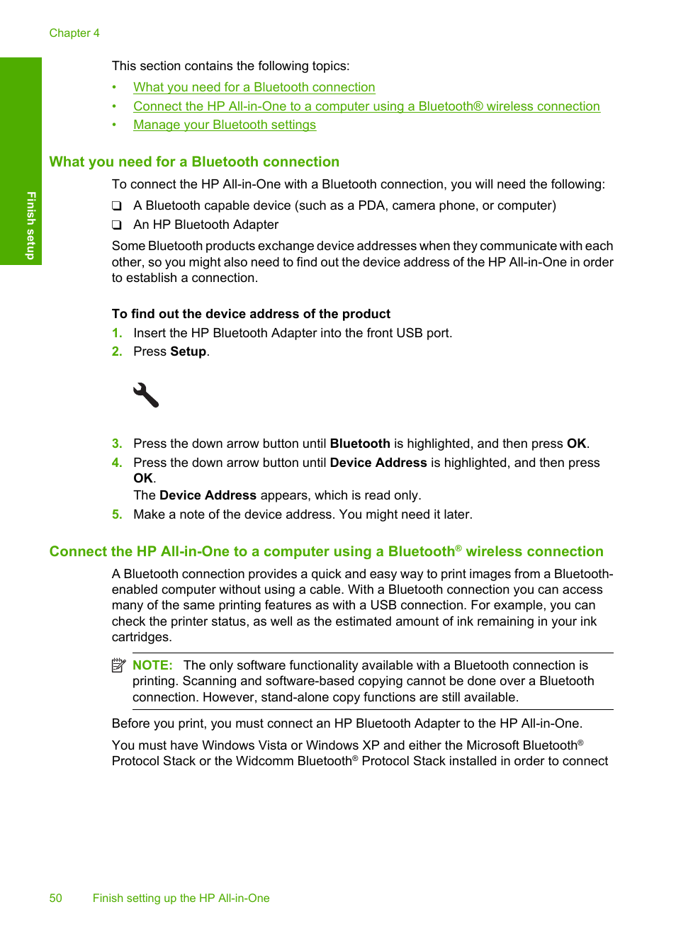 What you need for a bluetooth connection | HP Photosmart C6340 All-in-One Printer User Manual | Page 53 / 331