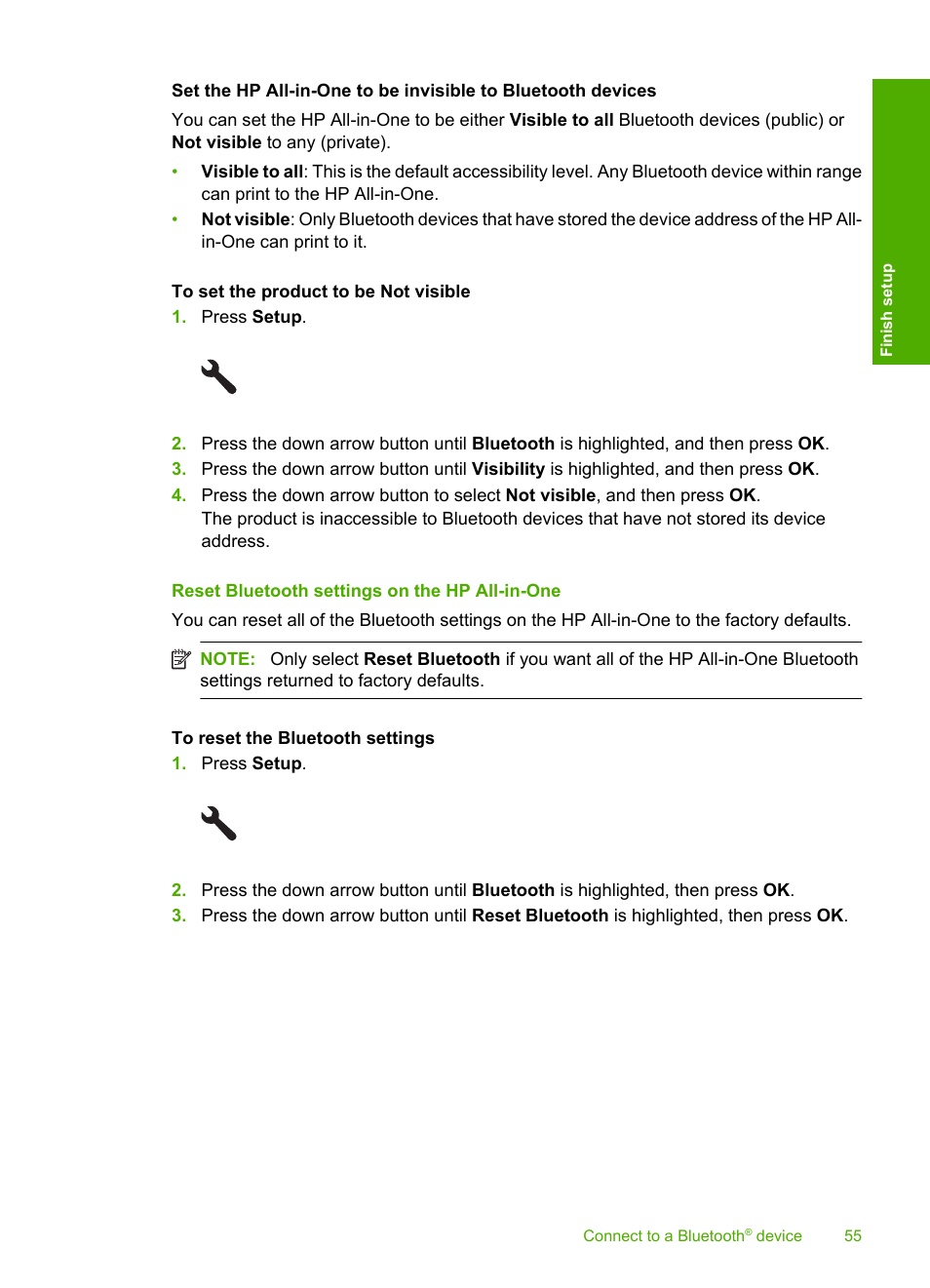 Reset bluetooth settings on the hp all-in-one | HP Photosmart C6340 All-in-One Printer User Manual | Page 58 / 331