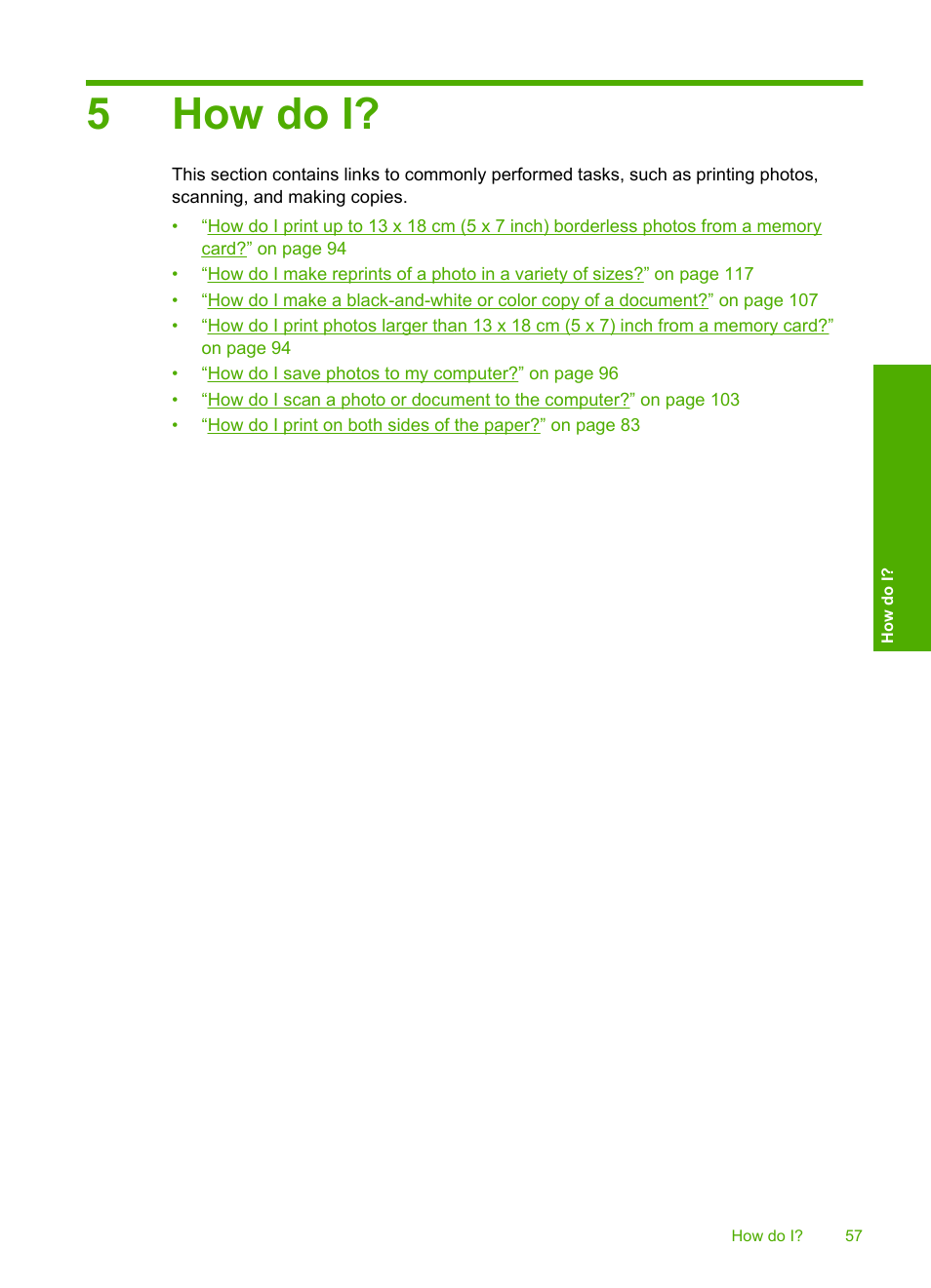 How do i, 5 how do i, 5how do i | HP Photosmart C6340 All-in-One Printer User Manual | Page 60 / 331