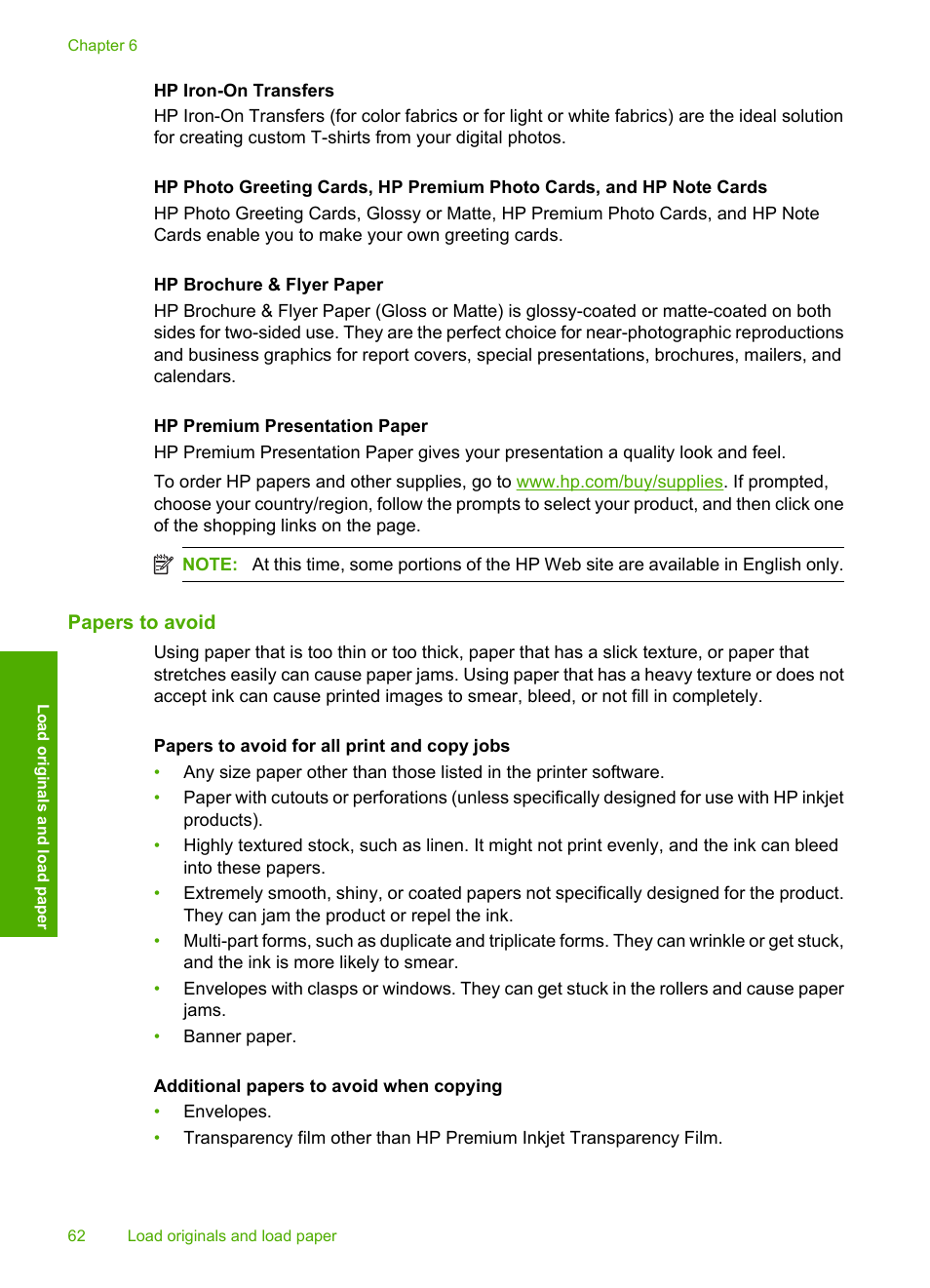 Papers to avoid | HP Photosmart C6340 All-in-One Printer User Manual | Page 65 / 331