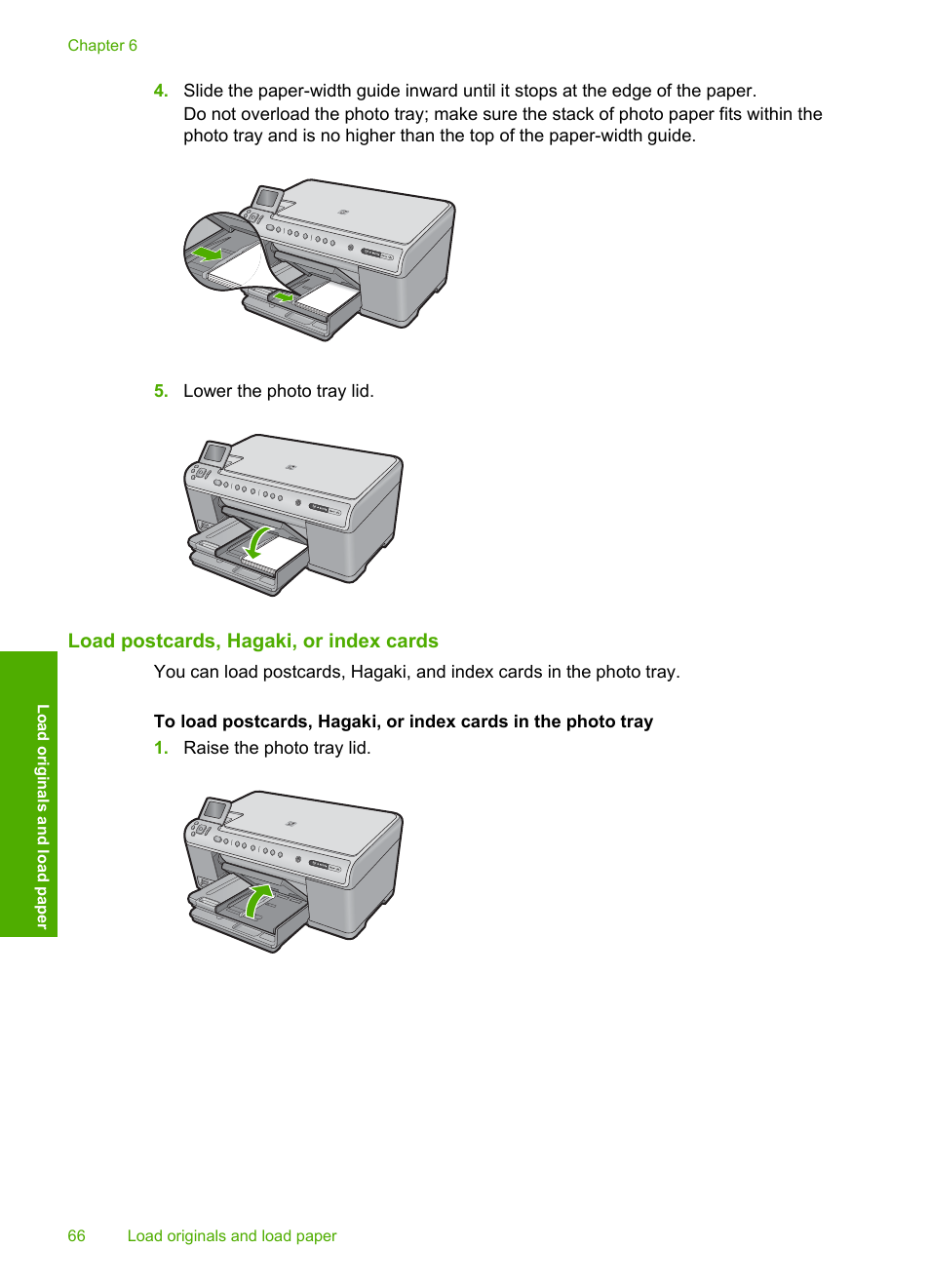 Load postcards, hagaki, or index cards | HP Photosmart C6340 All-in-One Printer User Manual | Page 69 / 331