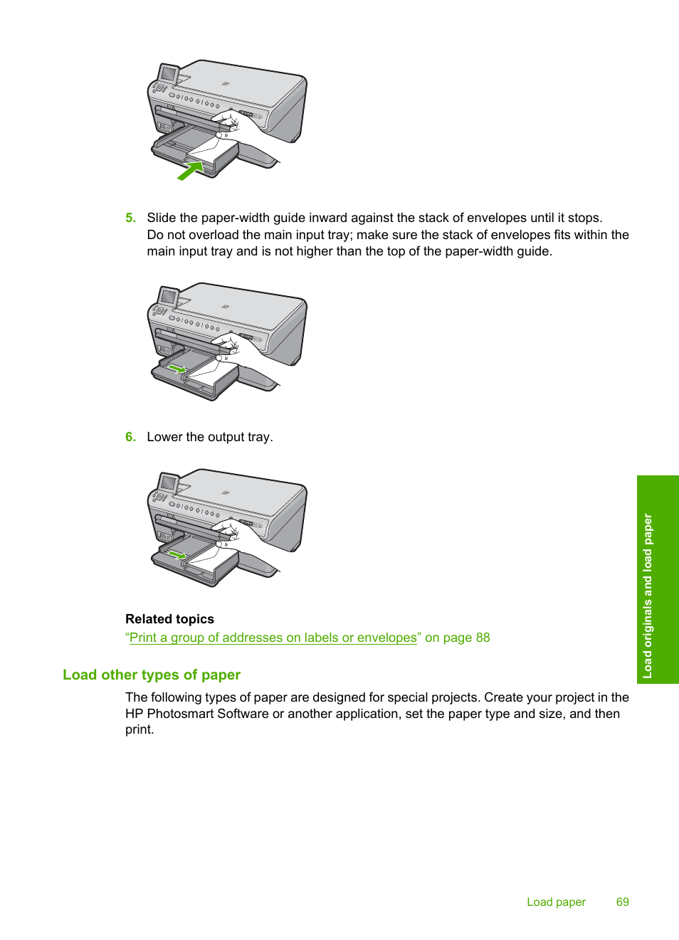 Load other types of paper | HP Photosmart C6340 All-in-One Printer User Manual | Page 72 / 331