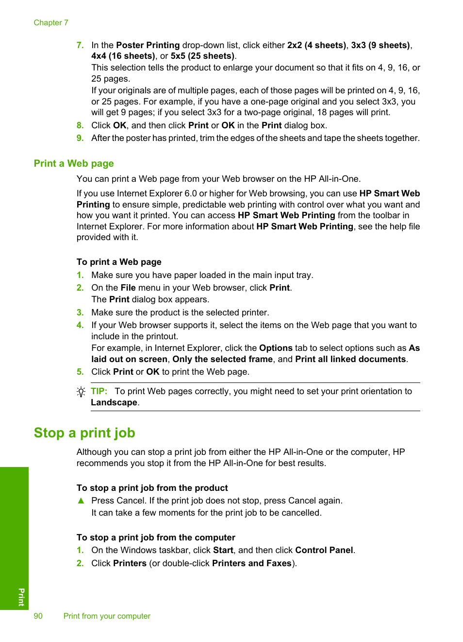 Stop a print job | HP Photosmart C6340 All-in-One Printer User Manual | Page 93 / 331